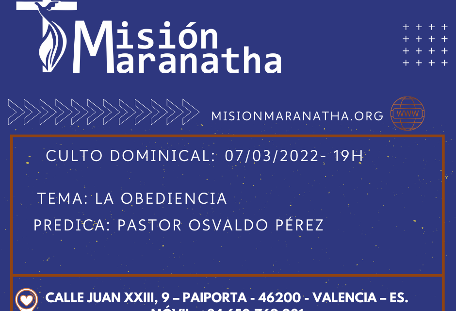 Domingo, 07 de Agosto a las 19h en directo desde www.misionmaranatha.org/canaldirecto/